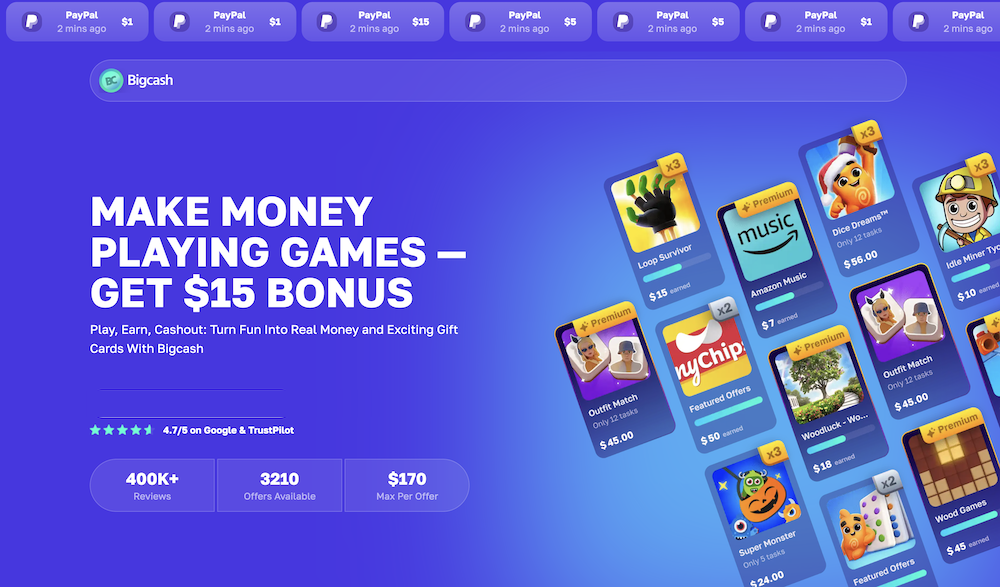 bigcash game apps that pay real money